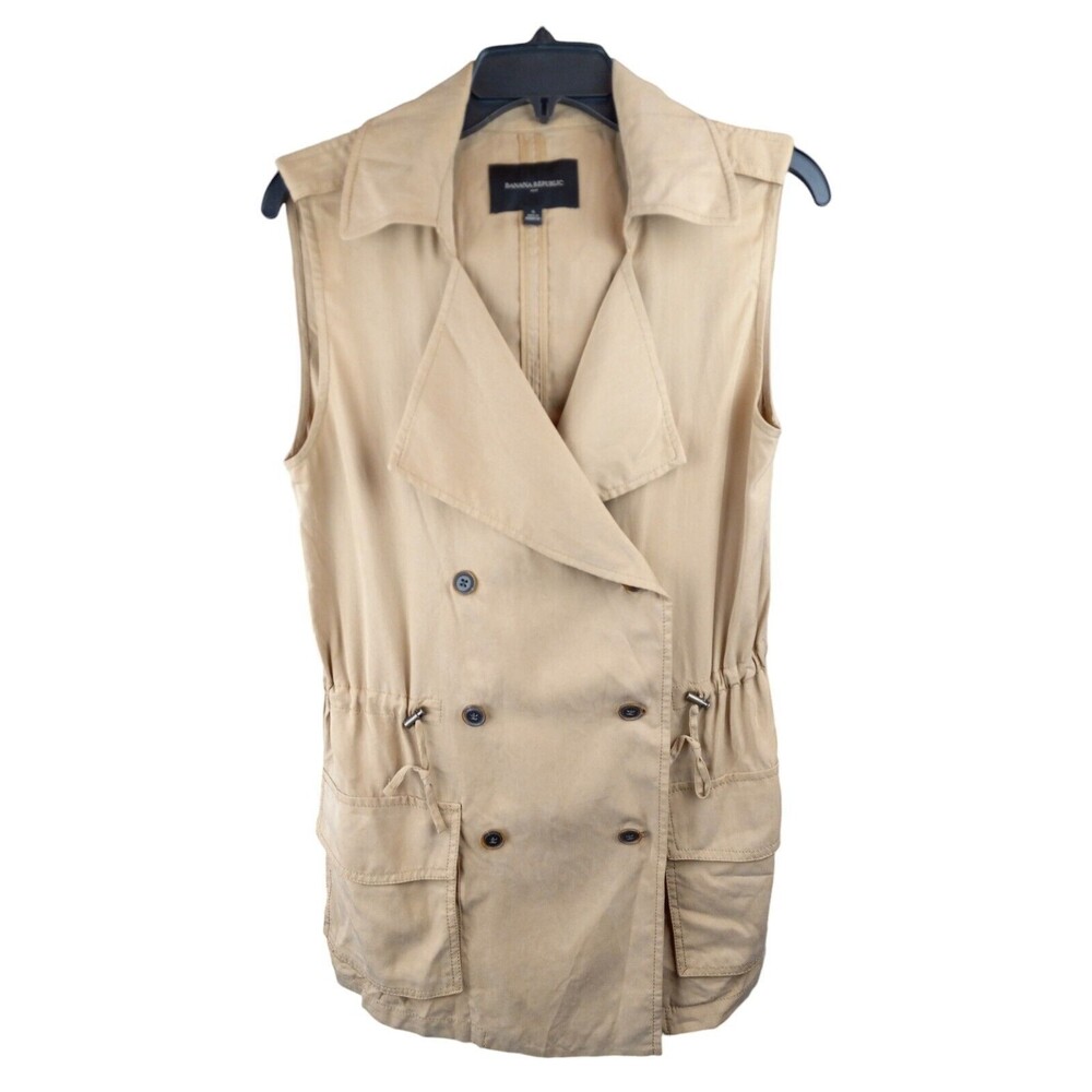 Banana‎ Republic Drapey Vest Camel Tan Sz Small Toggle Draw String Beige Pockets